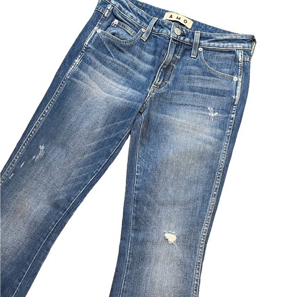 AMO‎ Jane Micro Flare Jeans, Old School Wash, Distressed, Size 27, EUC - Picture 2 of 8